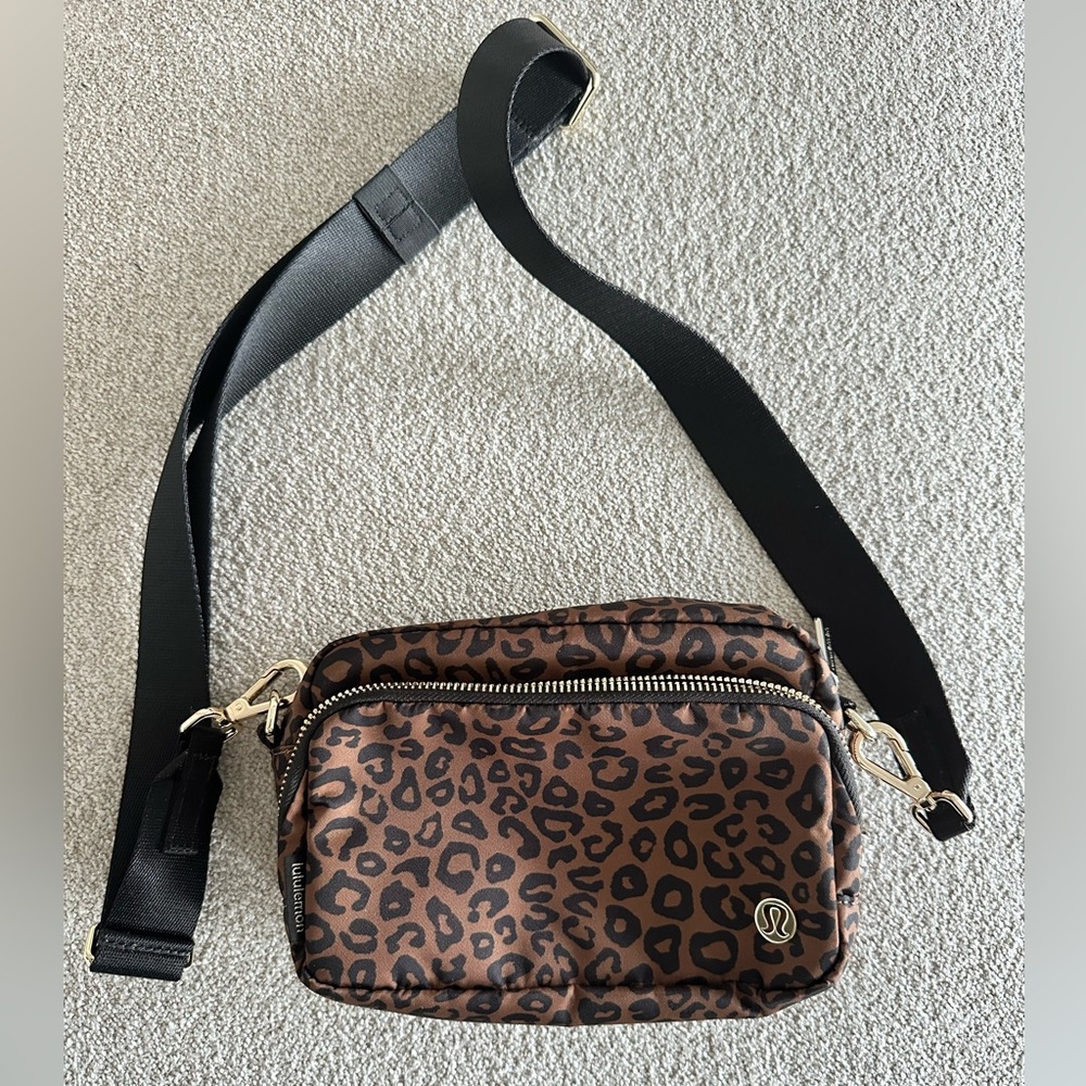 lululemon athletica Black and Brown Leopard Crossbody Bag
